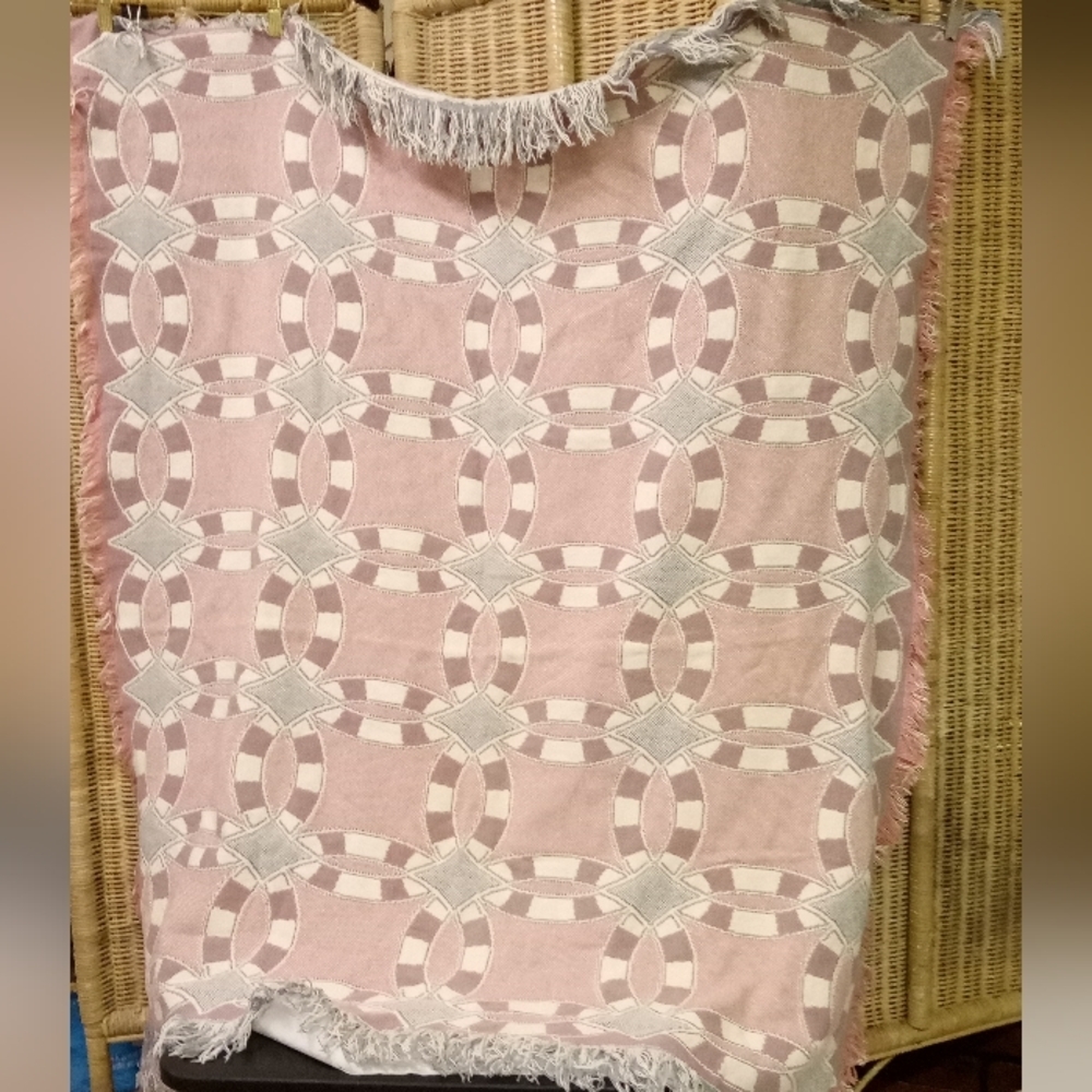 VINTAGE Symmetrical Woven Cotton Tapestry Throw Blanket  57"x46